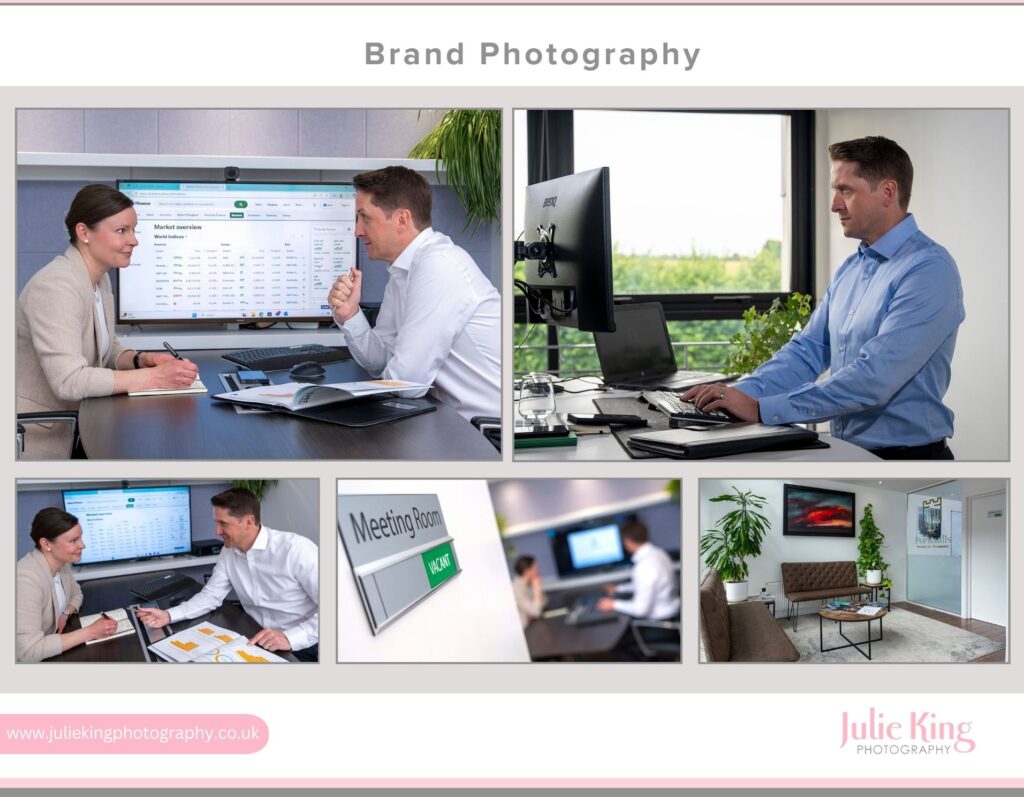 Workplace brand photography in Bromsgrove capturing business meetings, standing desk portraits, and modern office interiors for corporate branding across Worcestershire and the West Midlands.