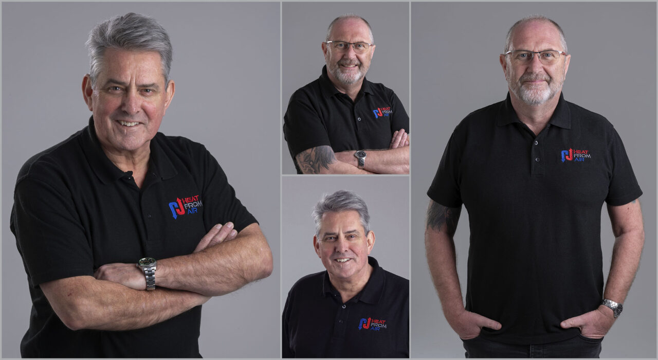 Corporate headshot in Bromsgrove studio with modern grey background